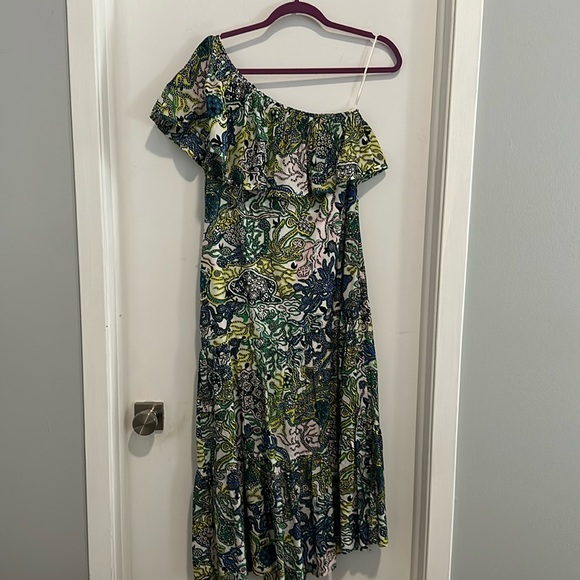 Alc coral print one shoulder ruffle dress - Picture 2 of 7